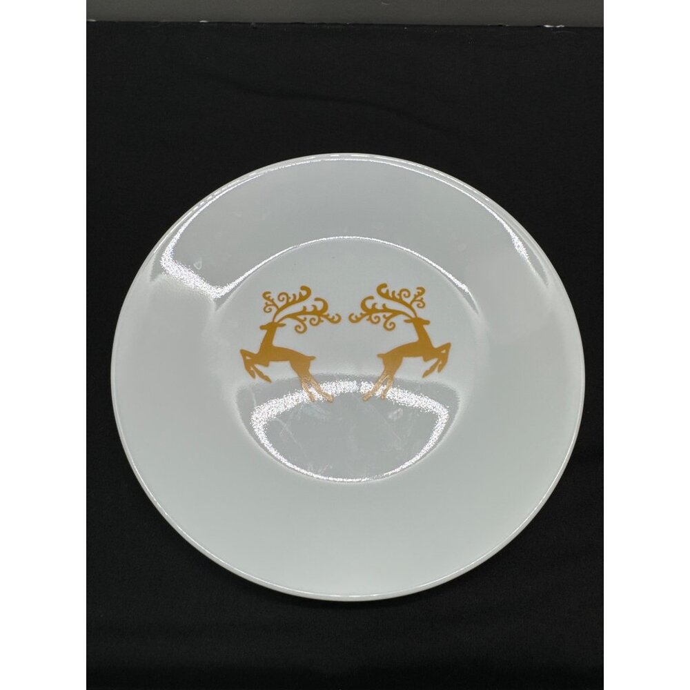 Corelle Dancer Prancer Winter Deer White & Gold Holiday Dessert Plates Set Of 2